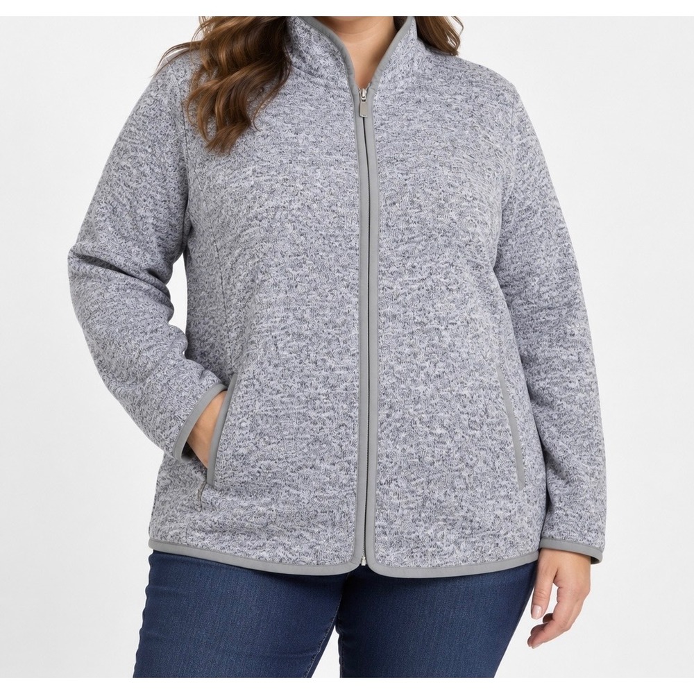 Croft & Barrow Sweater Fleece Jacket Women XXL Gray Full Zip Mock Neck Pockets